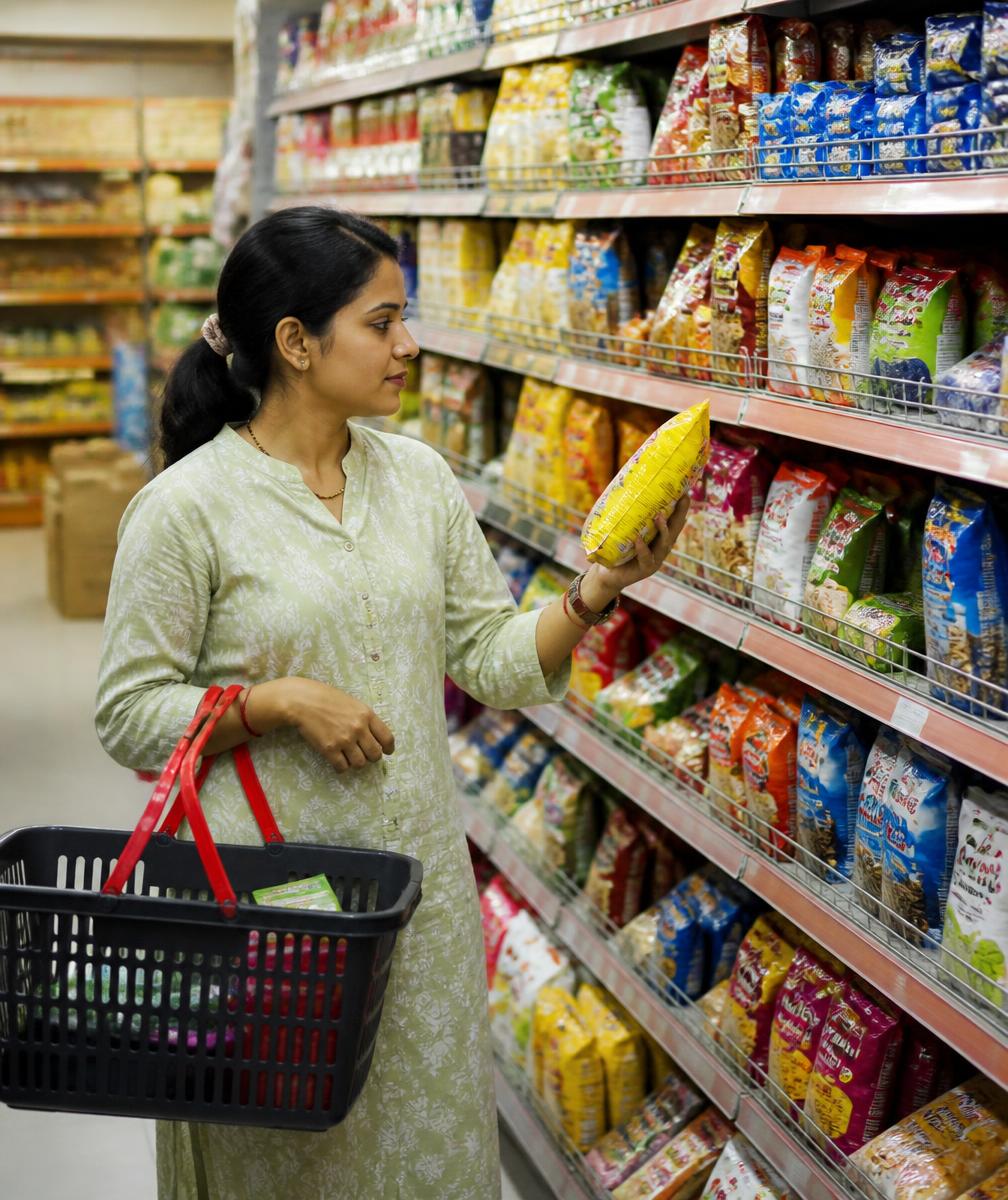 Retail shelves stocked with consumer products in India